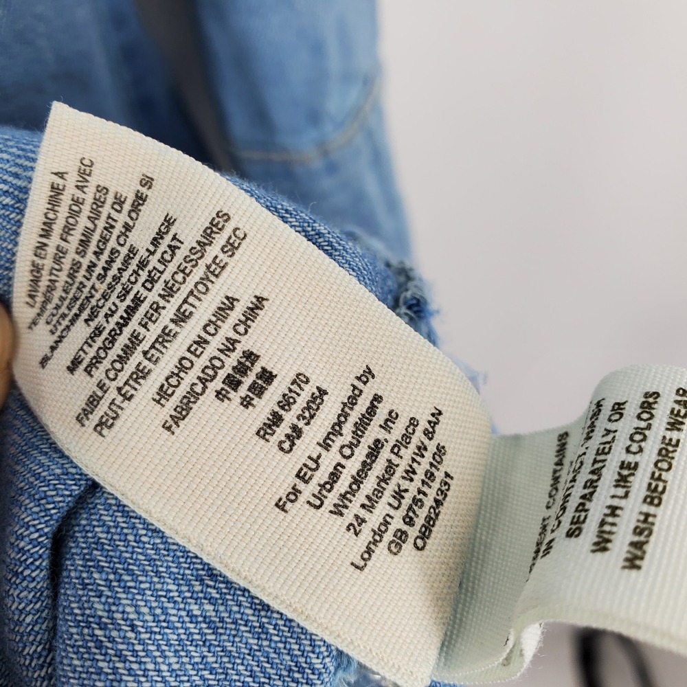 Free People Blue Denim Cotton Linen Button Front Midi Shirt Dress Medium Western - Picture 8 of 13